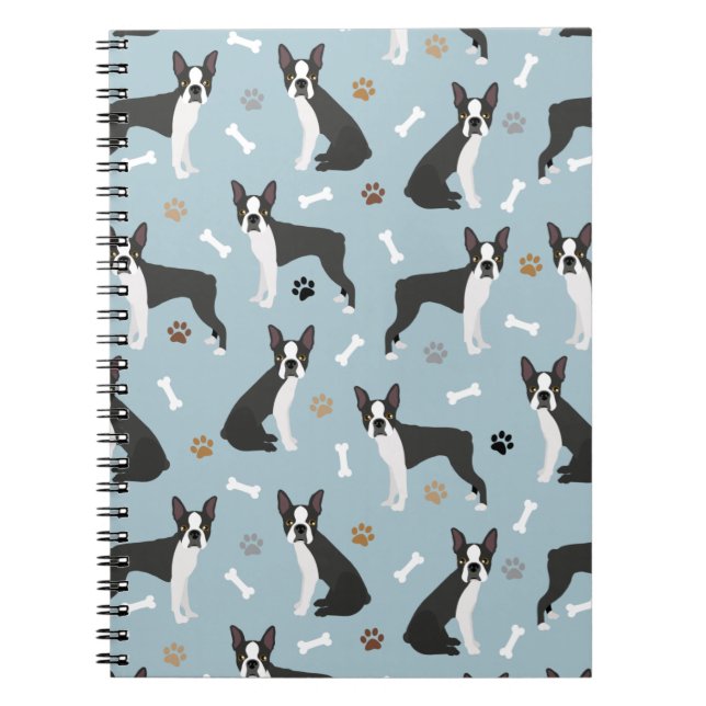 Cuaderno Huesos y caminos de Boston Terrier (Frente)