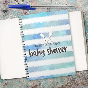 Cuaderno Huésped Baby Shower Blue Stripe White Bunny Rabbit