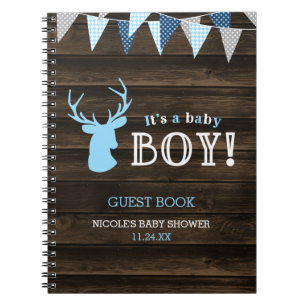 Cuaderno Huésped de Baby Shower Rusood Blue Deer Boy