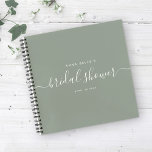 Cuaderno Huésped moderno de Moda de sabores dustos guión de<br><div class="desc">Este moderno libro de caligrafía es perfecto para una simple y hermosa ducha de novia. El diseño neutro incluye tu nombre y fecha de celebración en tipografía minimalista junto a un guión romántico y caprichoso. Esta es la versión verde sabio polvoriento pero siéntase libre de cambiar el color de fondo...</div>