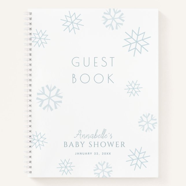 Cuaderno Huéspedes de Baby Shower de Blue Snowflake Boy (Anverso)