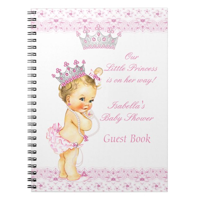 Cuaderno Huéspedes Princess Baby Shower Pink White Blonde (Frente)