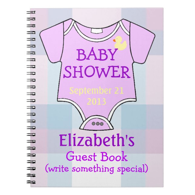 Cuaderno Huéspedes púrpuras de Baby Shower (Frente)