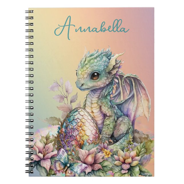 Cuaderno Huevo de Dragón Bebé Adorable en Arcoíris (Frente)