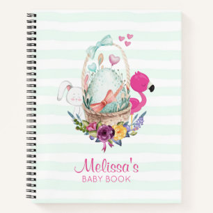 Cuaderno Huevo dulce en una canasta con flamenco y conejo