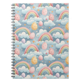 Cuaderno Huevos de Pascua vintage pastel arcoíris con nubes