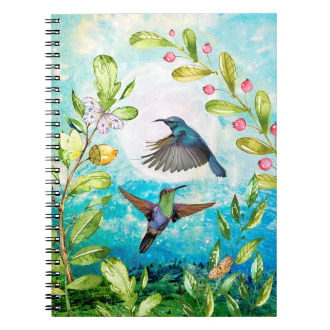 Cuaderno Hummingbird Morning Sunrise Watercolor Nature Art (Frente)