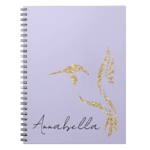 Cuaderno Hummingbird Purpurina de oro y nombre personalizad