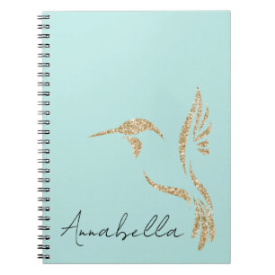 Cuaderno Hummingbird Purpurina de oro y nombre personalizad