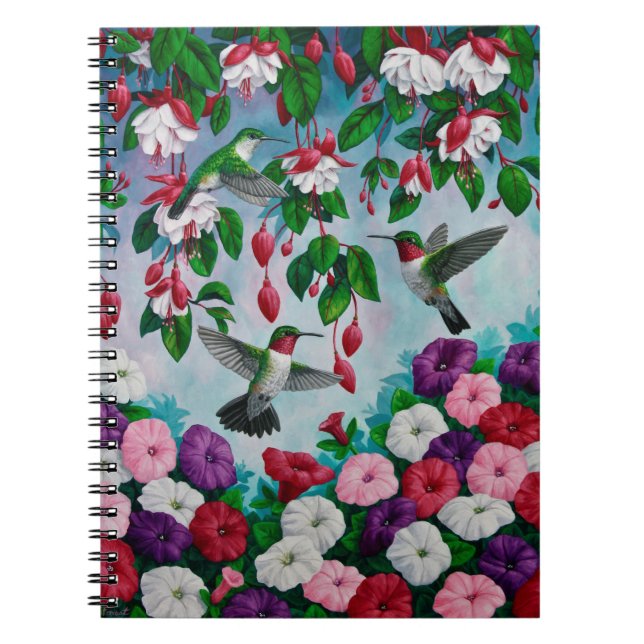 Cuaderno Hummingbirds en el jardín de flores de Fuchsia (Frente)