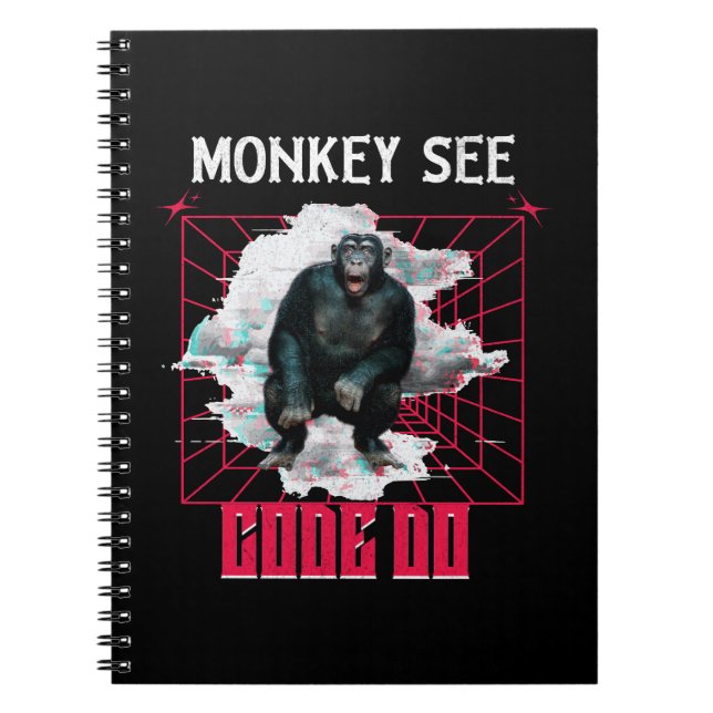 Cuaderno Humor de desarrollador web 'Mono ve código hace' (Frente)