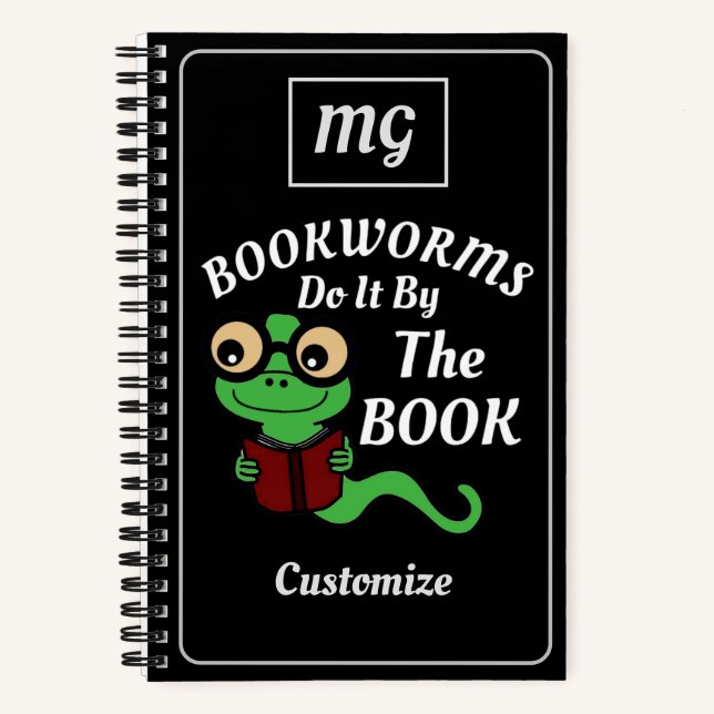 Cuaderno Humor de gusano de biblioteca monogramado Personal (Anverso)