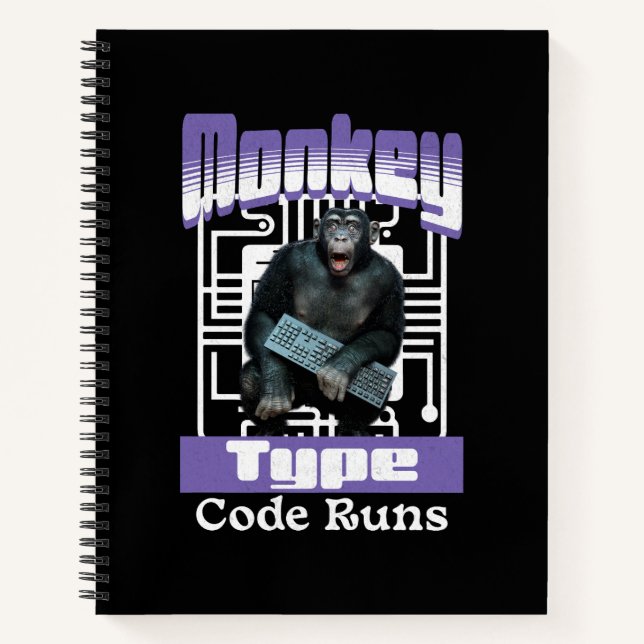 Cuaderno Humor de Programador con Mono Escribiendo Código (Anverso)