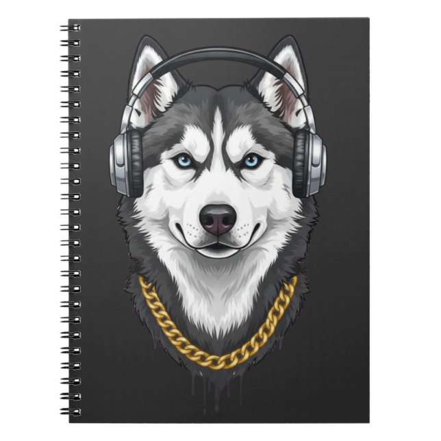 Cuaderno Husky Hip-Hop – Perro de Ropa Urbana Genial (Frente)