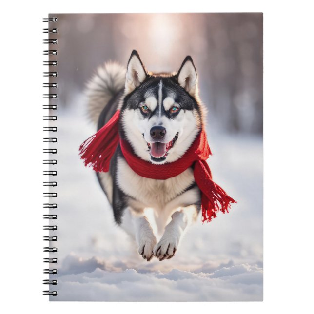 Cuaderno Husky Lleva Una Fraude De Invierno Rojo (Frente)