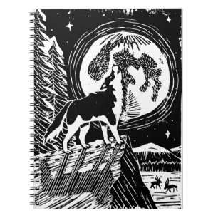Cuaderno Husky negro y blanco en el Linocut nocturno