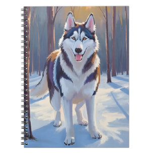 Cuaderno Husky Pintura de mascota de acuarela de invierno