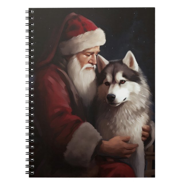 Cuaderno Husky Siberiano Con Navidades festivos de Santa Cl (Frente)
