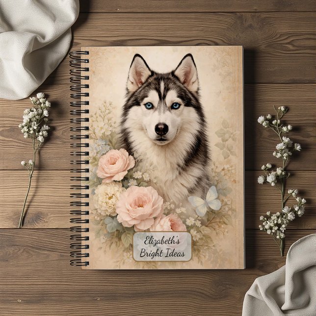 Cuaderno Husky siberiano con rosas (Subido por el creador)