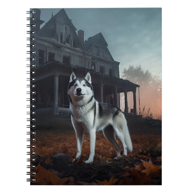 Cuaderno Husky Siberiano de Halloween Espantoso (Frente)