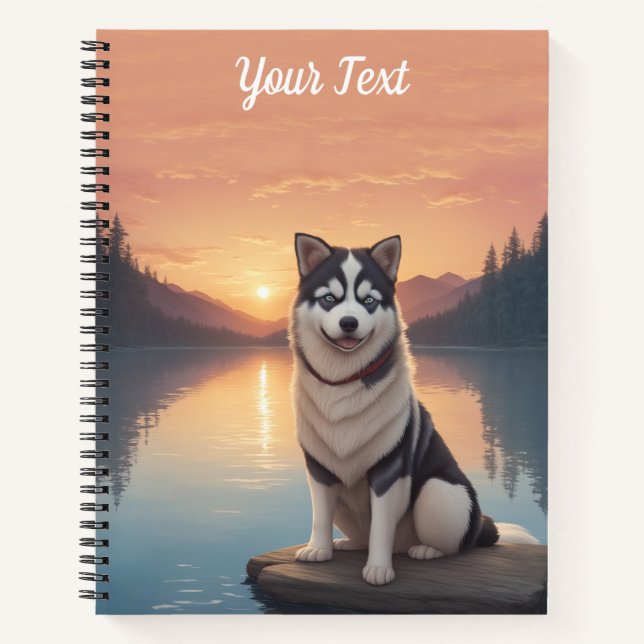 Cuaderno Husky siberiano en el lago (Anverso)