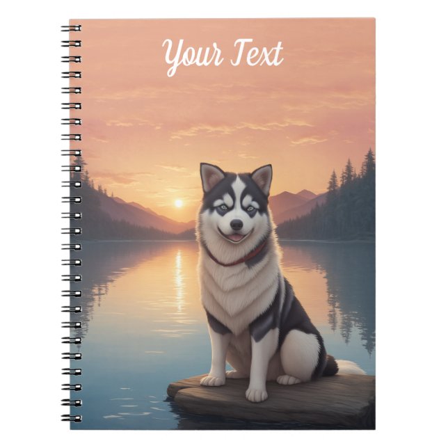 Cuaderno Husky siberiano en el lago (Frente)