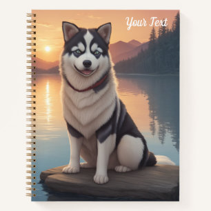 Cuaderno Husky siberiano junto al lago