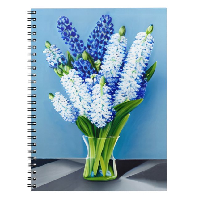 Cuaderno Hyacinths blancos en una bolsa de vidrio en azul (Frente)