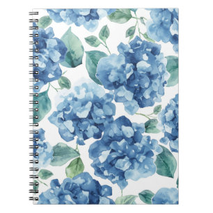 Cuaderno Hydrangea Blues Patrón de flores de acuarela en