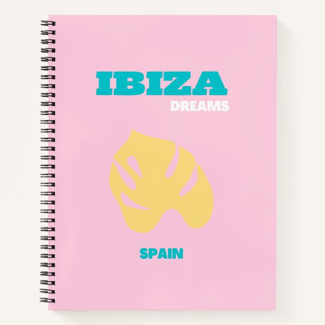 Cuaderno Ibiza, España Viajes Art, Preppy, Rosa (Anverso)