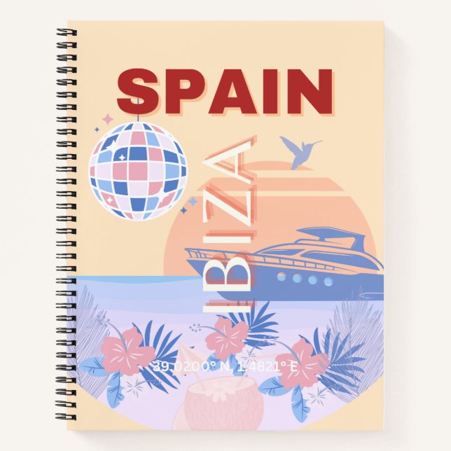 Cuaderno Ibiza, España, Viajes, Arte Retro, Pastel (Anverso)