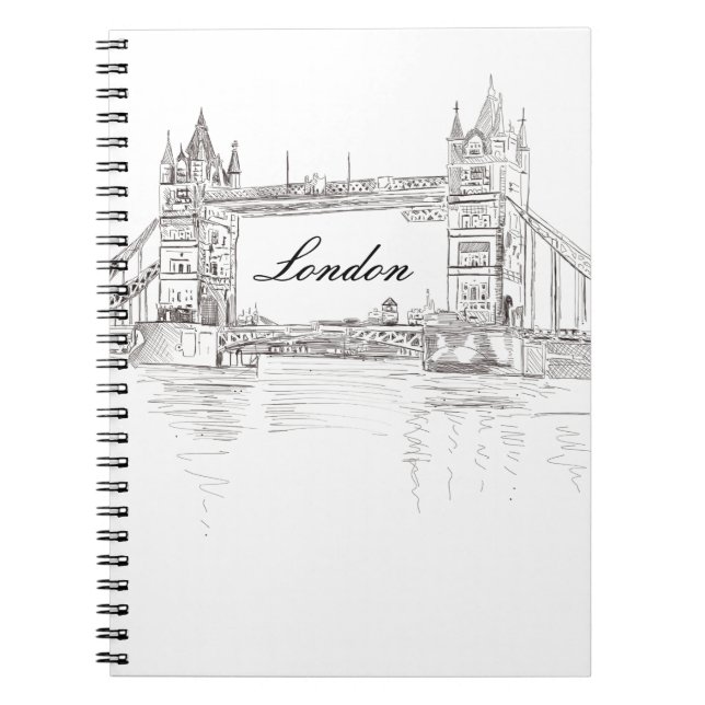 Cuaderno Icónico Puente de la Torre de Londres Dibujo en bl (Frente)
