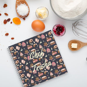 Cuaderno Icono de Chef de Repostería Oscuro Azul•Receta