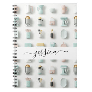 Cuaderno Iconos de cocina moderna nombre de guión de patrón