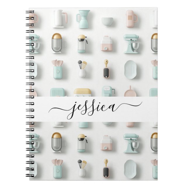 Cuaderno Iconos de cocina moderna nombre de guión de patrón (Frente)