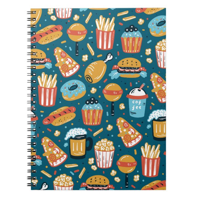 Cuaderno Iconos de comida rápida: Doodles antiguos (Frente)