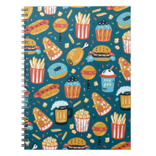 Cuaderno Iconos de comida rápida vintage Patrón continuo. R