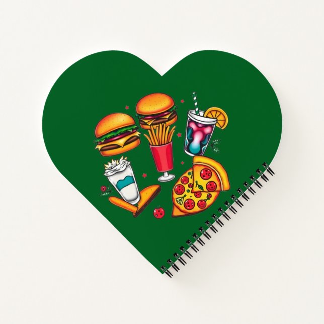 Cuaderno Iconos de comida retro - hamburguesas, fritas, bat (Reverso)