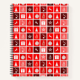 Cuaderno Iconos de Navidad Cuadrados Rojos Arte Festivo Clá