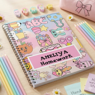 Cuaderno Iconos personalizados de ABC pastel femenino para 