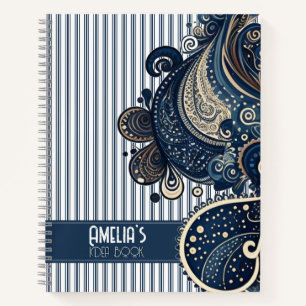 Cuaderno Idea Boho Retro Paisley Blue Stripes