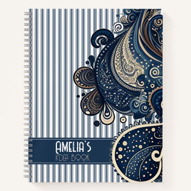 Cuaderno Idea Boho Retro Paisley Blue Stripes (Anverso)