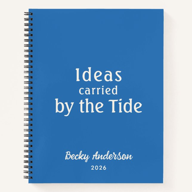 Cuaderno Ideas by the Tide, Beach Notes, Blue Custom Name (Anverso)
