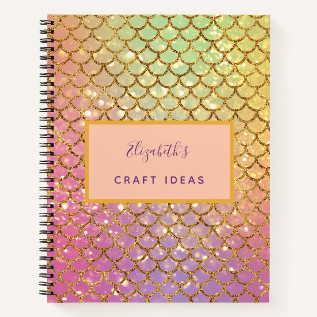 Cuaderno Ideas de manualidades escamas de sirena rosa dorad (Anverso)