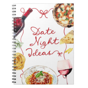 Cuaderno Ideas de Noche de Citas con Pizza de Vino Italiano