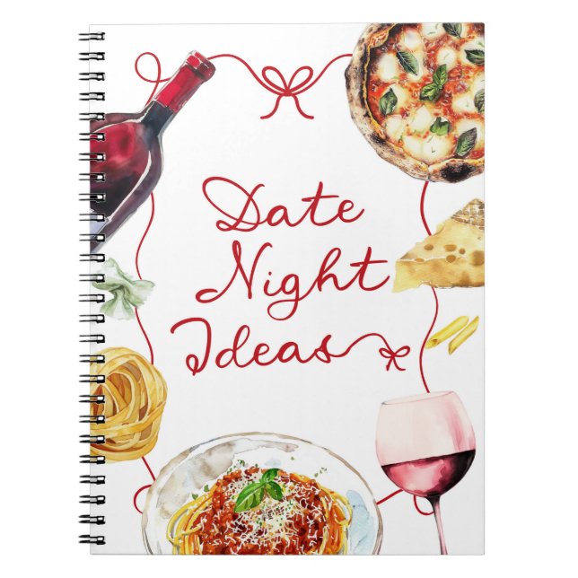 Cuaderno Ideas de Noche de Citas con Pizza de Vino Italiano (Frente)