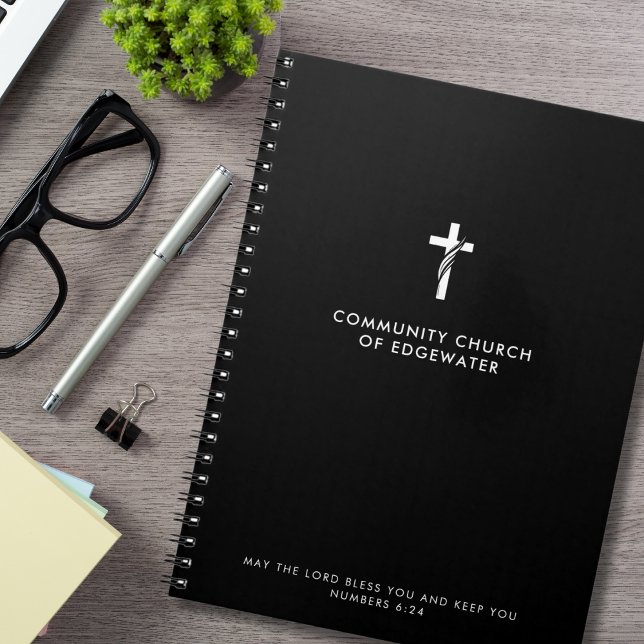 Cuaderno Iglesia personalizado Sermón Cruz moderna Fe negra (Subido por el creador)