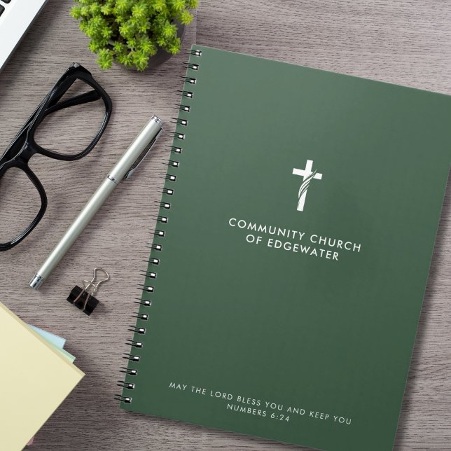 Cuaderno Iglesia personalizado Sermón Cruz Moderna Fe Verde (Subido por el creador)