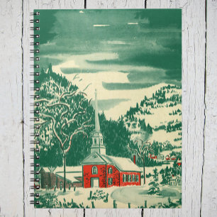 Cuaderno Iglesia vintage de Navidad, paisaje nevado en invi