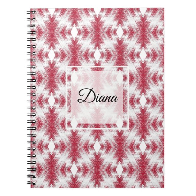 Cuaderno ikat blanco rojo geométrico de estilo étnico (Frente)